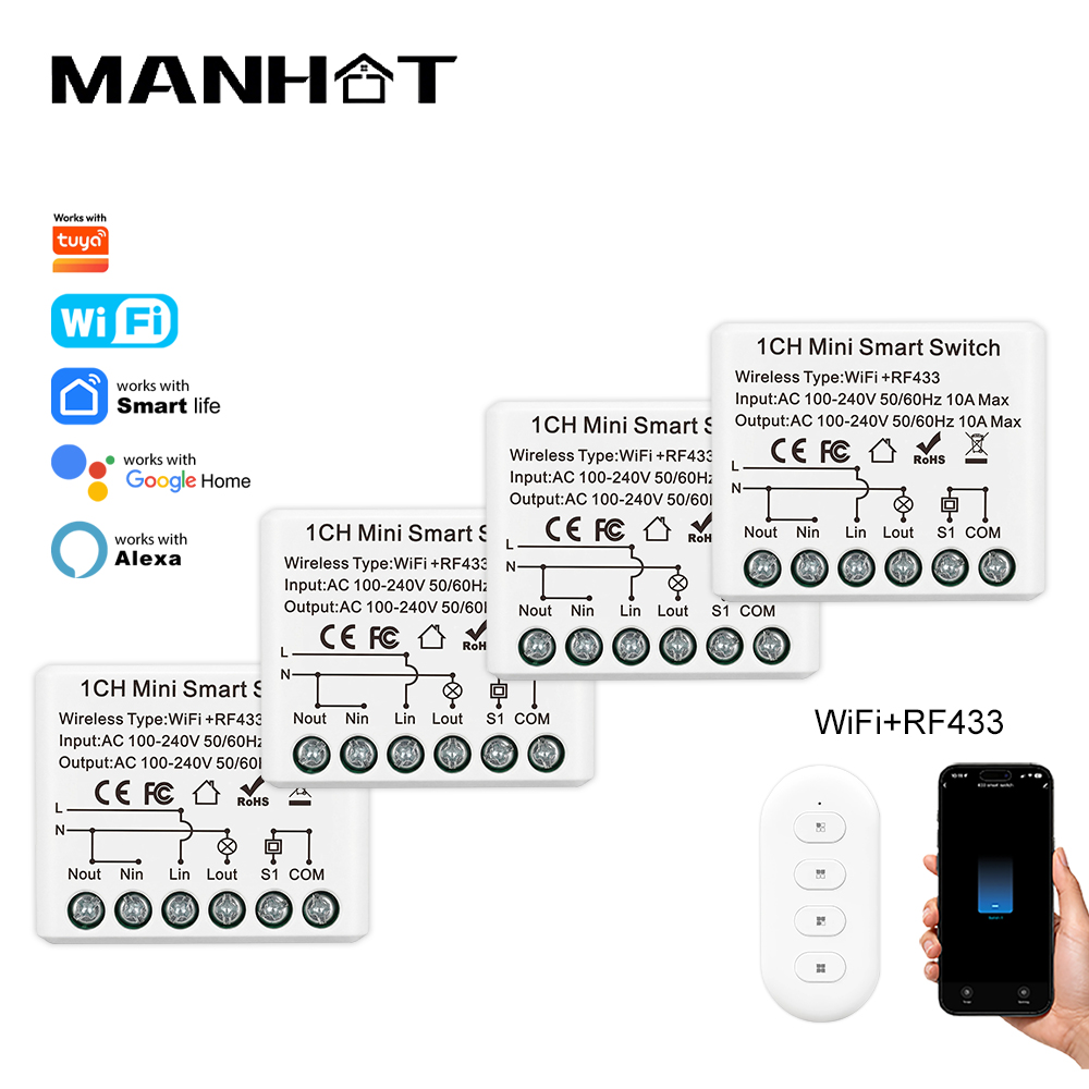 Home Automation Technology - Умный мини-выключатель Wi-Fi 10А с беспроводным